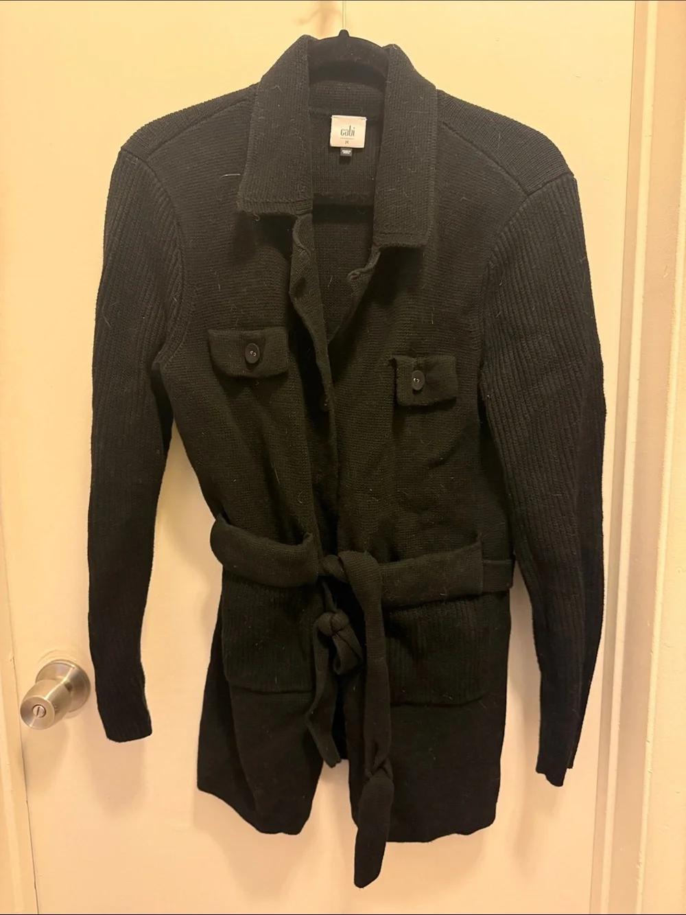 CAbi Black Belted Knit Trench Coat
